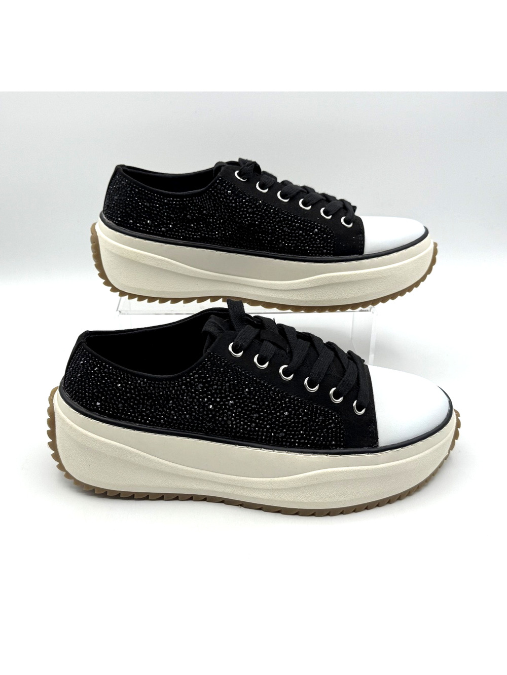 Wild Pair Womens Highfive Bling Lace-Up Low-Top Black Sneaker Size 7.5M-NIB-003